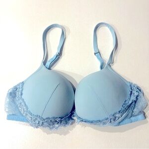 La Perla Donna Eleonora 34D Push  Up Bra Brief Set Blue Lace Glam Sexy